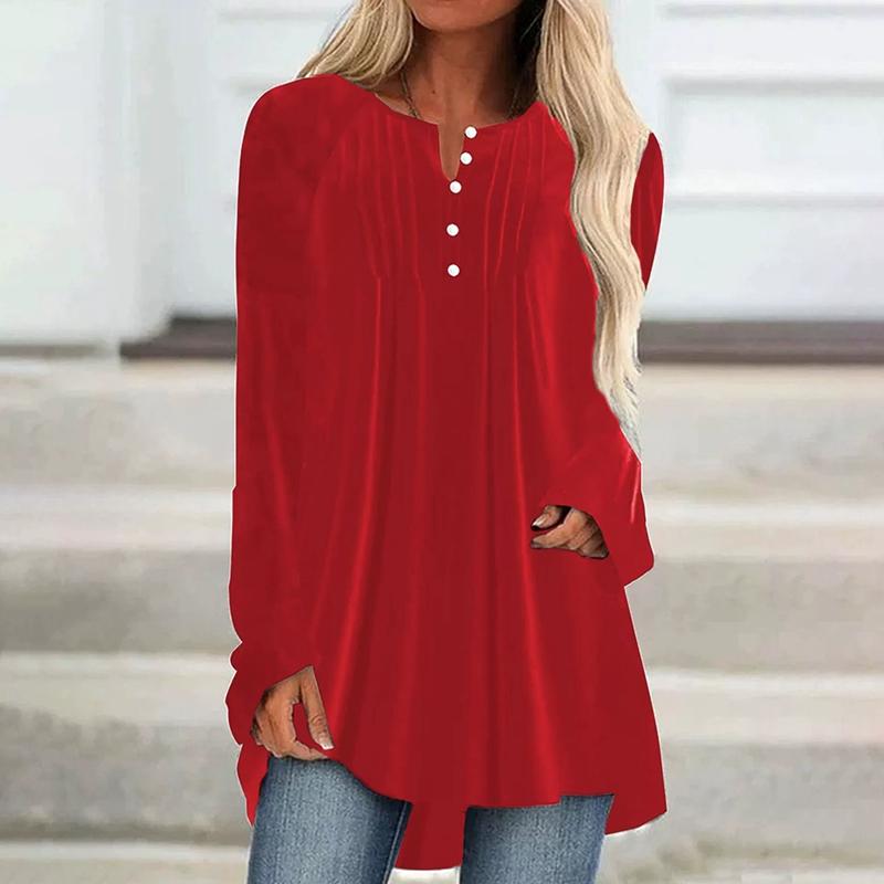 Женская вельветовая рубашка с длинным рукавом, V-образным вырезом, пуговицами, рюшами на груди и асимметричным подолом