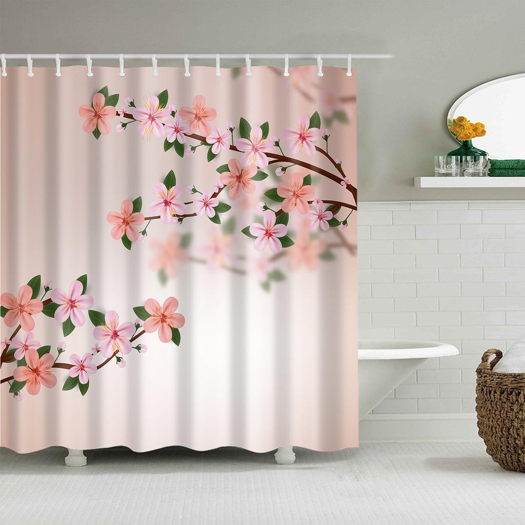 Chinese Style Flower Branch Landscape Shower Curtain 3D Printing Sunflower Bathroom Accessories Sets Waterproof Polyester Screen