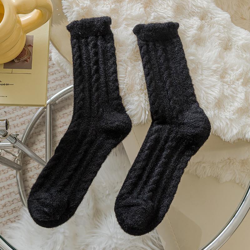 Female Autumn and Winter Thickened Warm Solid Color Moon Home Sleep Tube Socks