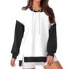 Women's Fashionable Casual Hoodie Long Sleeved Drawstring Pullover Solid Color Splicing Printed Loose Slit Sweatshirt