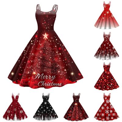Женское модное сексуальное коктейльное платье без бретелек с рождественским принтом в стиле панк, винтажное платье.