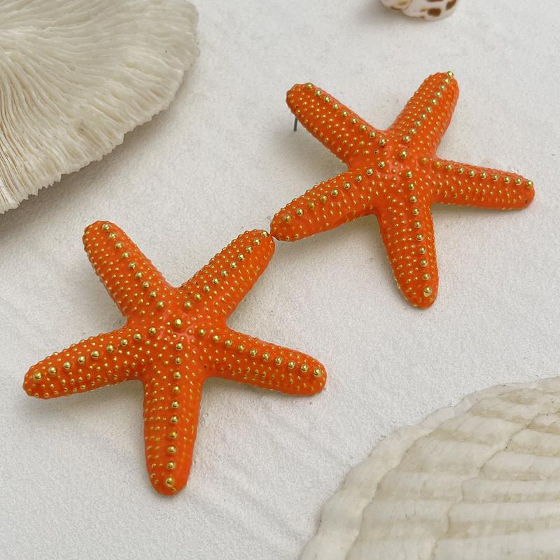 Boho Colorful Metal Big Starfish Pendant Necklace Earrings For Women Summer Y2K Jewelry Gift