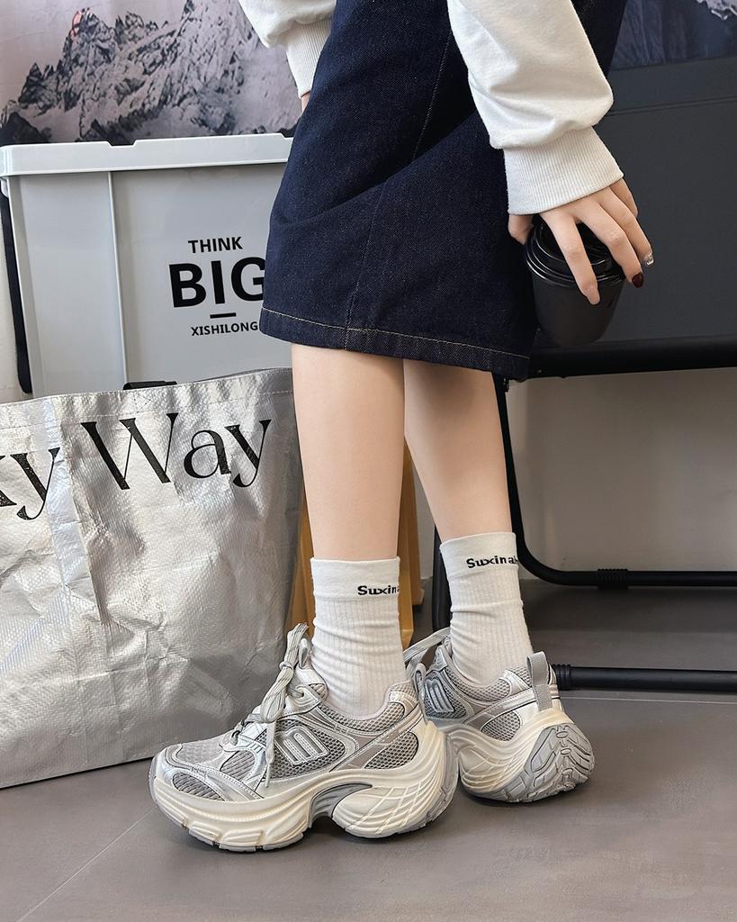 Dad Shoes Women's Ins Super Fire 2025 Spring and Autumn New Thick-soled Muffin Versatile Sports Shoes Heightening Casual Shoes Women