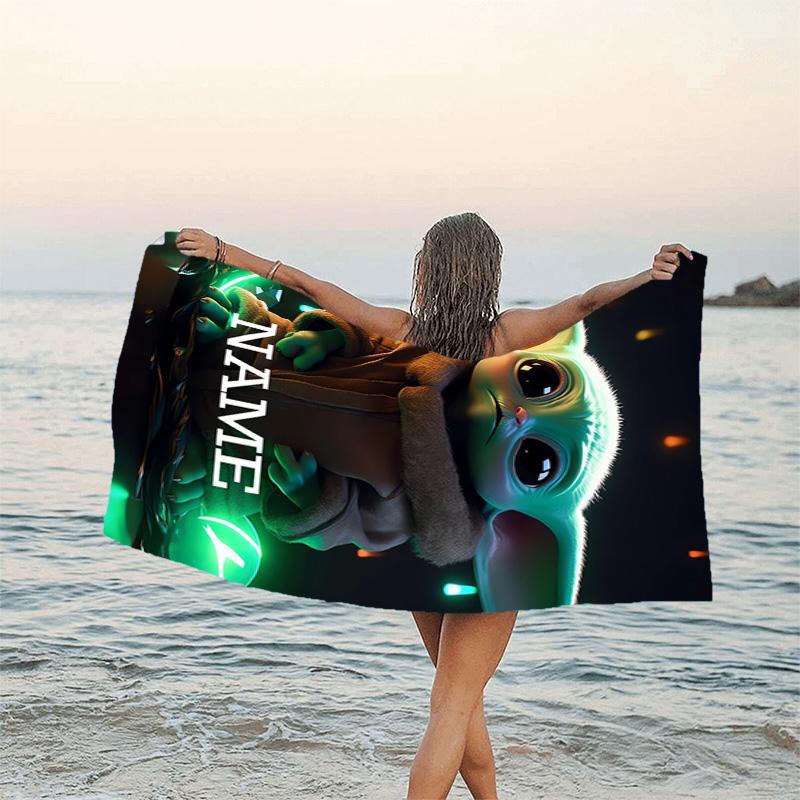 1pc Yoda Beach Towel with Custom Name, Beach/Swimming/Bath/Picnic/Camping Towel, Suitable for Seaside Beaches