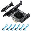 YBBOTT PCIe SATA 6 PCIE Expansion 6 Port PCIE 1X SATA SATA GEN3 ASM1166 Chipset with 6 SATA Cables and Flat Bracket Gbit/s Card, Card, Controller,