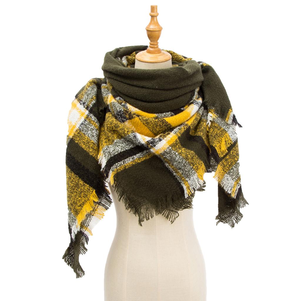 Spring Autumn Winter Shawl Ladies Plaid Triangle Scarf
