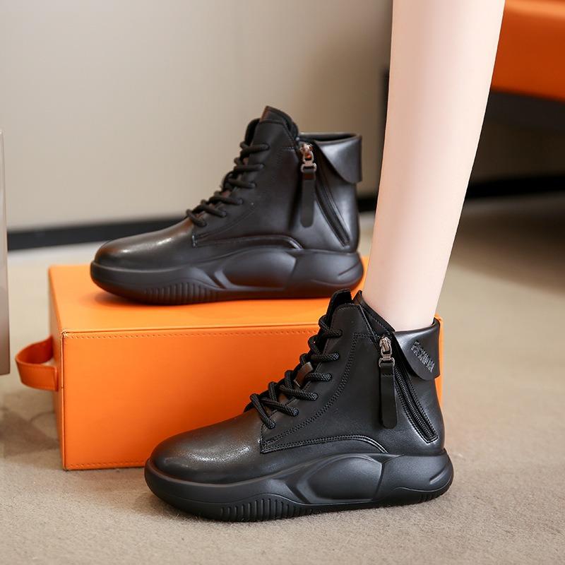 Весна Осень Тонкие Ботинки Модные Толстые Подошвы Женские Туфли Новинка Боковые Молнии Современные Ботинки Дышащие 2024 Однотонные Женские Туфли