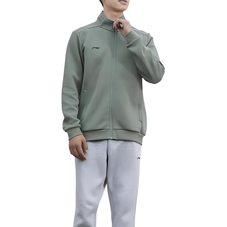 Li-Ning Plain Open-Collar Casual Long Sleeve Sweatshirt Men Sweatshirt Gray-Green AWDT989-2