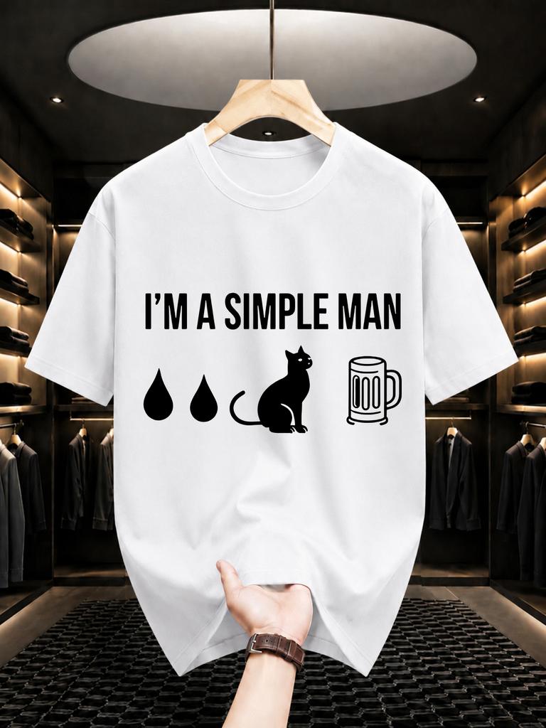 2026 New Pure Cotton Tshirt I Am A Simple Unisex Water Cat Beer Fun Print Crew Neck Short Sleeve Casual Top