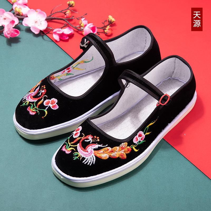 Туфли «Старый Пекин», тканевые туфли, женские туфли с вышивкой, нескользящие бабушкины туфли с одним ремешком, туфли для мам, танцевальная обувь