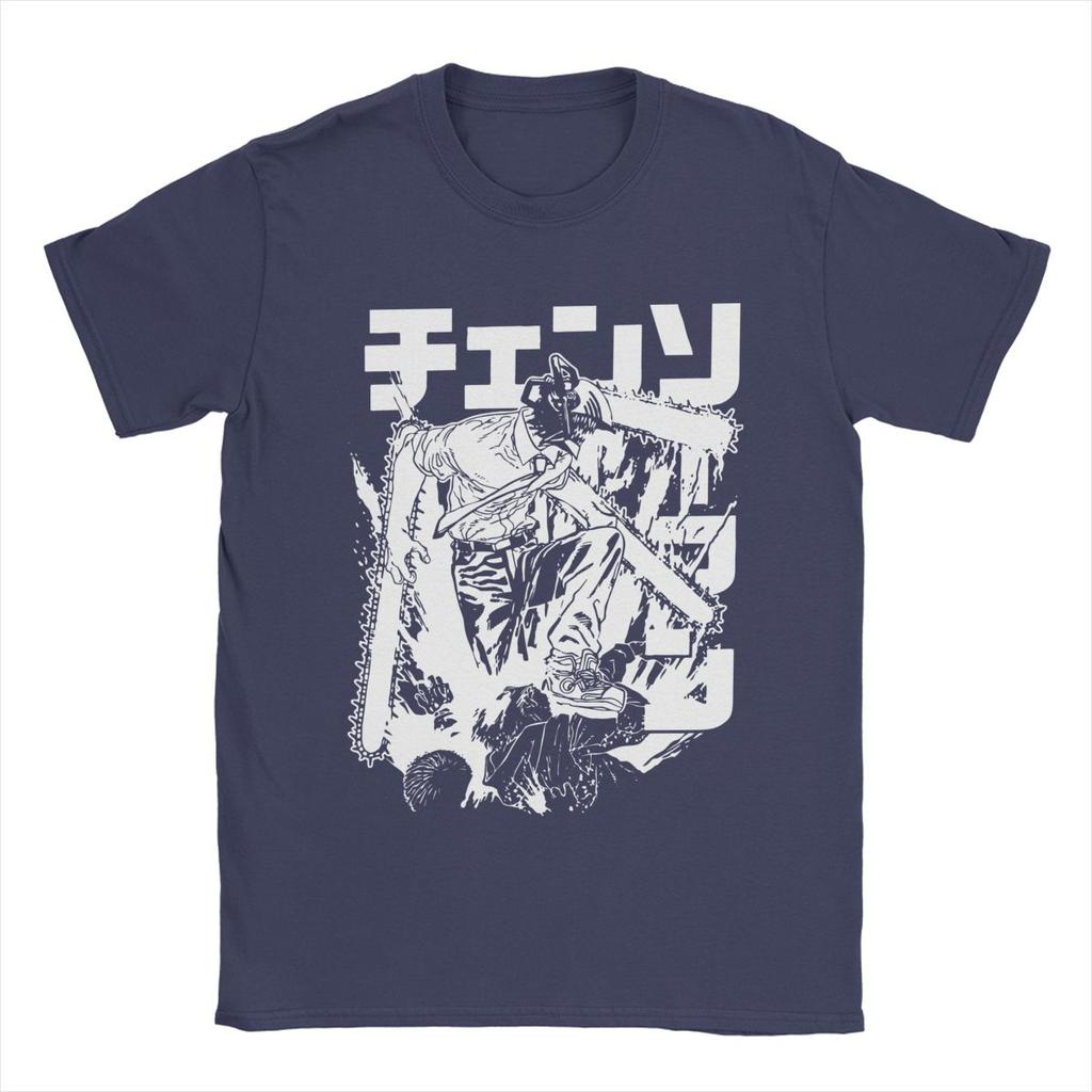Футболки Anime Warrior Denji, мужская хлопковая винтажная футболка с круглым вырезом и коротким рукавом, одежда 6XL