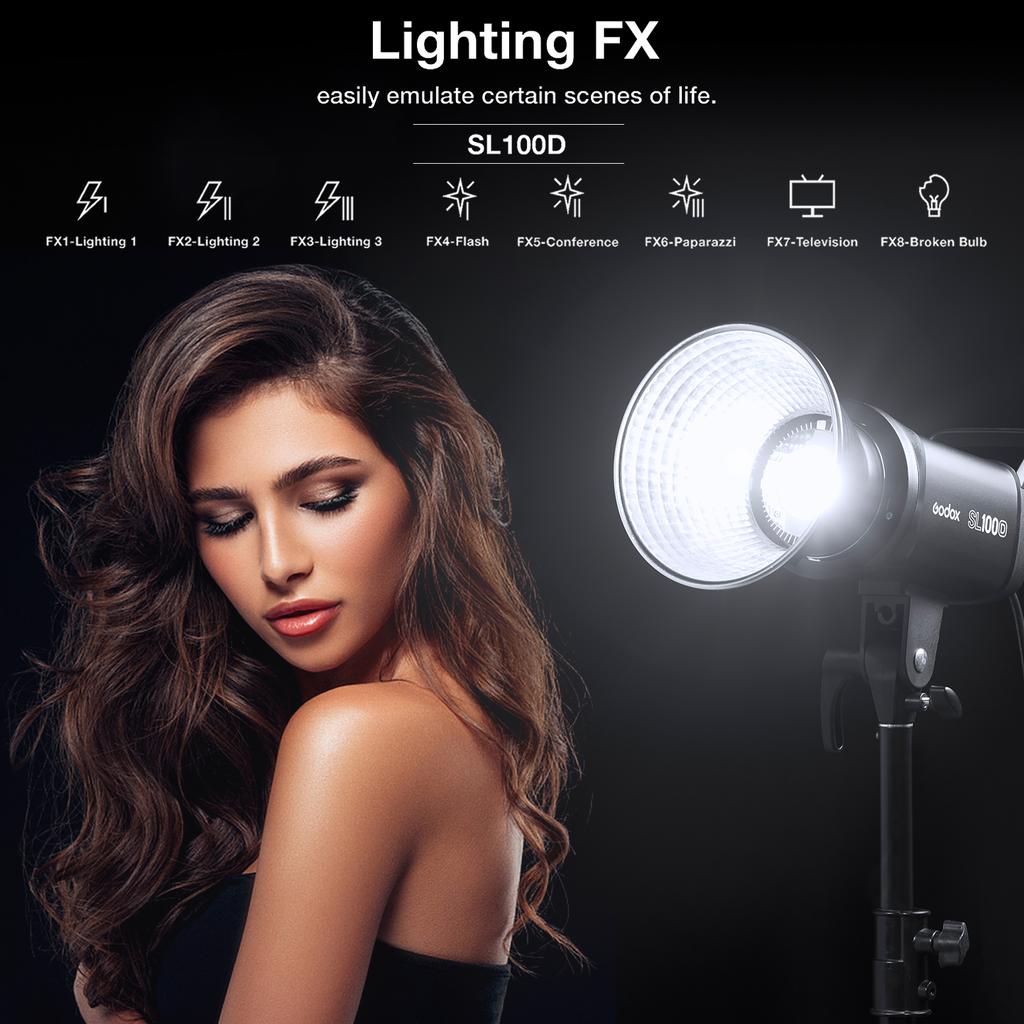 Компактный светодиодный светильник Godox SL100D для видеосъемки, заполняющий свет для фотосъемки, 100 Вт, 5600 К, встроенная подсветка с 8 эффектами
