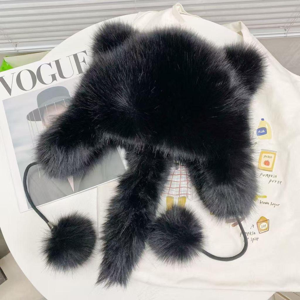 Зимняя меховая шапка Lei Feng для девочек с милыми медвежьими ушками и дизайном, открывающим лицо, для северо-востока Китая