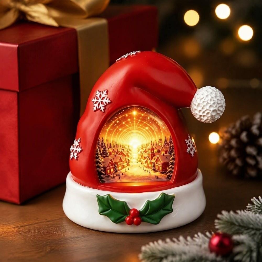 Light-up Christmas Elf Hat Ornament Warm Glow XmasHat Statue Light Christmas Figurine Festive