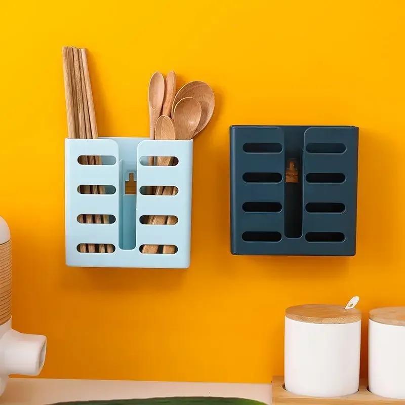 Chopsticks Cage Suction Cup Drain Rack Wall-mounted Kitchen Utensils Storage Organizer Fork Knife Spoon Holder Tableware