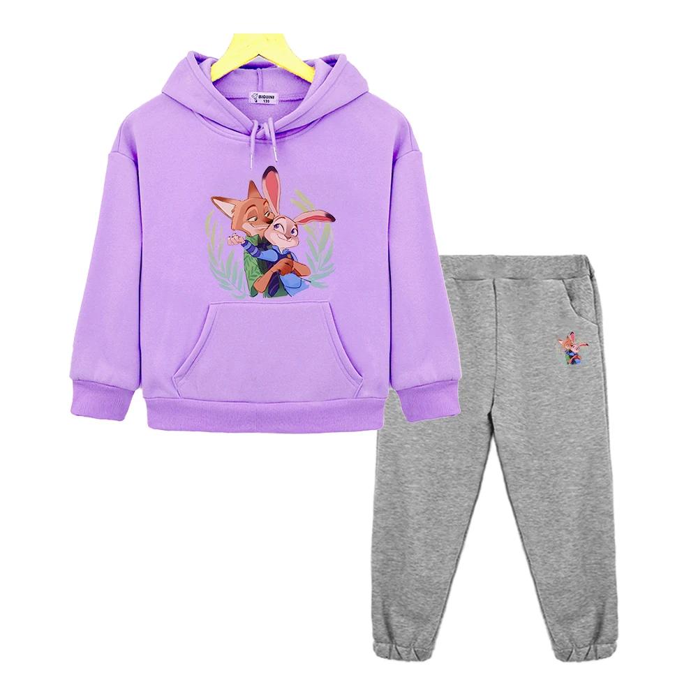 Zootopia 2 hoodies Fleece Sweatshirt boy girls Hooded Sports Sets y2k sudadera Casual pullover+Pant kids boutique clothes