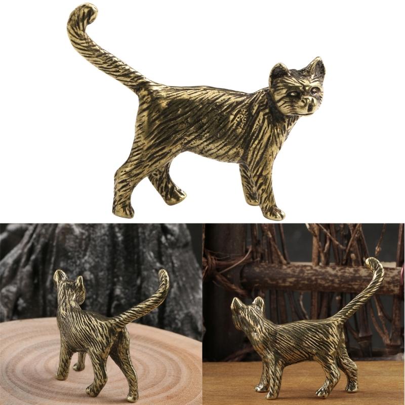 Забавная фигурка кошек Винтажная патинированная латунь Котёнок Миниатюрная статуэтка Подарок любителю домашних животных Современное украшение для новоселья
