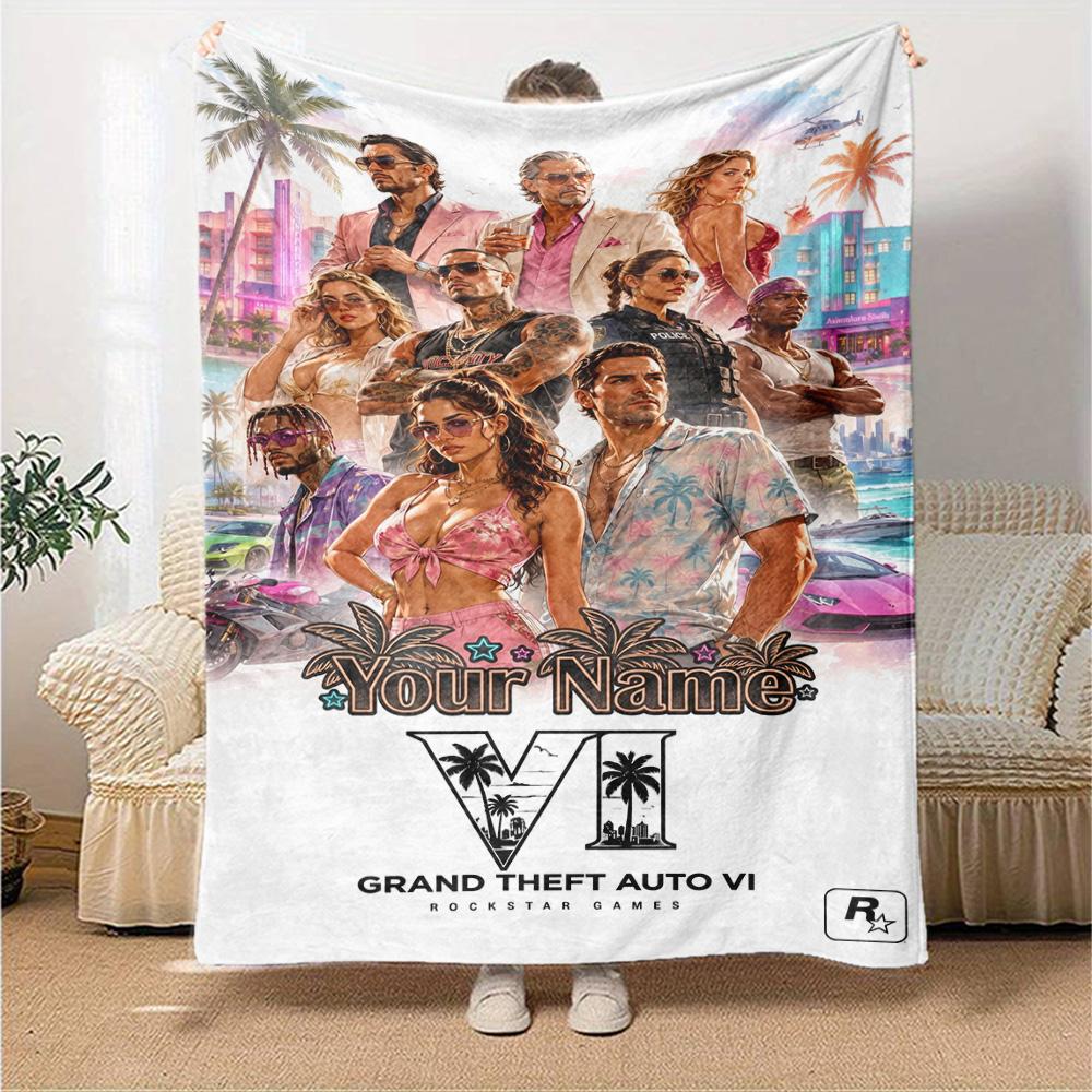 Grand Theft Auto Customize Text Blanket Throw Personalized Blanket Ultra-Soft Great for Living Room Picnics Nap Sofa Four Seasons Universal