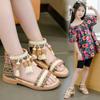 Kids Beach Shoes Non-slip Soft Sole Girls Roman Sandals Ethnic Style Bohemia 2025 New Fashion Children Princess Shoes Back Zip