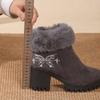 Chunky Platform High Heel Furry Ankle Boots Women 2025 Winter Non Slip Thick Bottom Suede Snow Boots Butterfly Embroidery Shoes