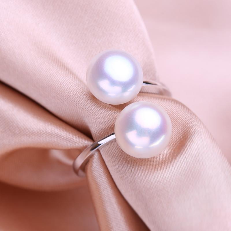 seniko Double Natural Freshwater Pearl Rings For Women Fashion Female Ring Pearl Jewelry Adjustable Ring