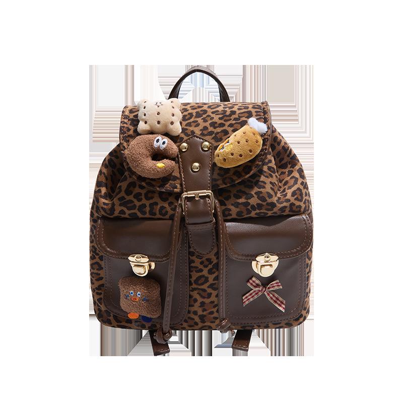 2025 Retro Leopard Print Women's Large-Capacity Backpack – Autumn/Winter Niche Design