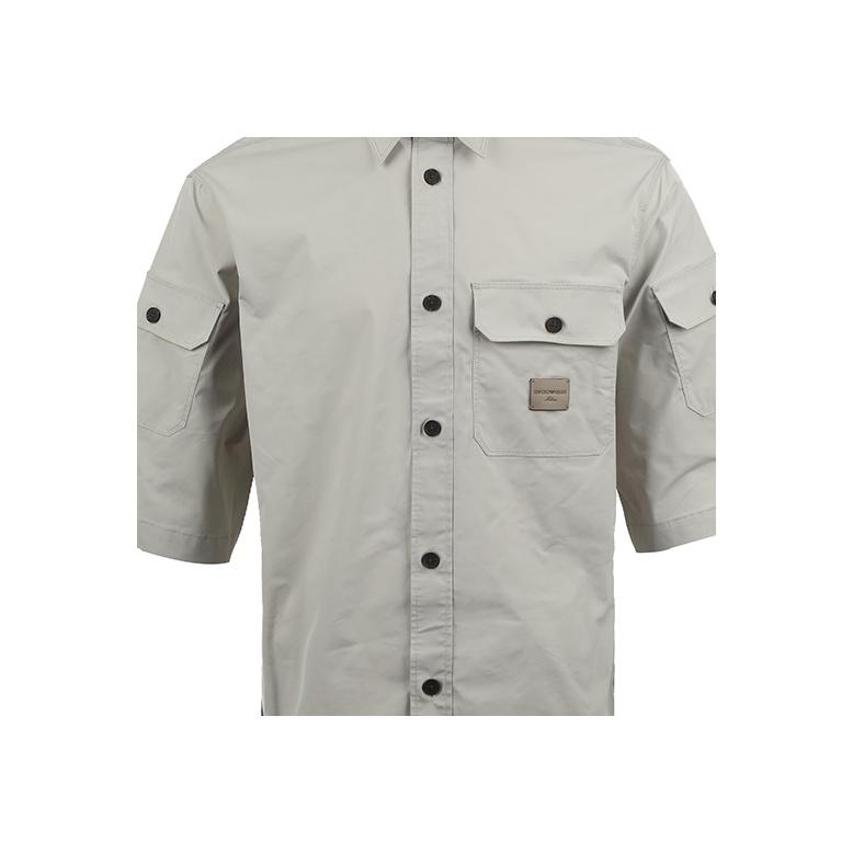Emporio Armani Ss25 Логотип Кожаная этикетка Однотонная рубашка с коротким рукавом Мужские рубашки Бежевый EM001522-AF13810-U1098