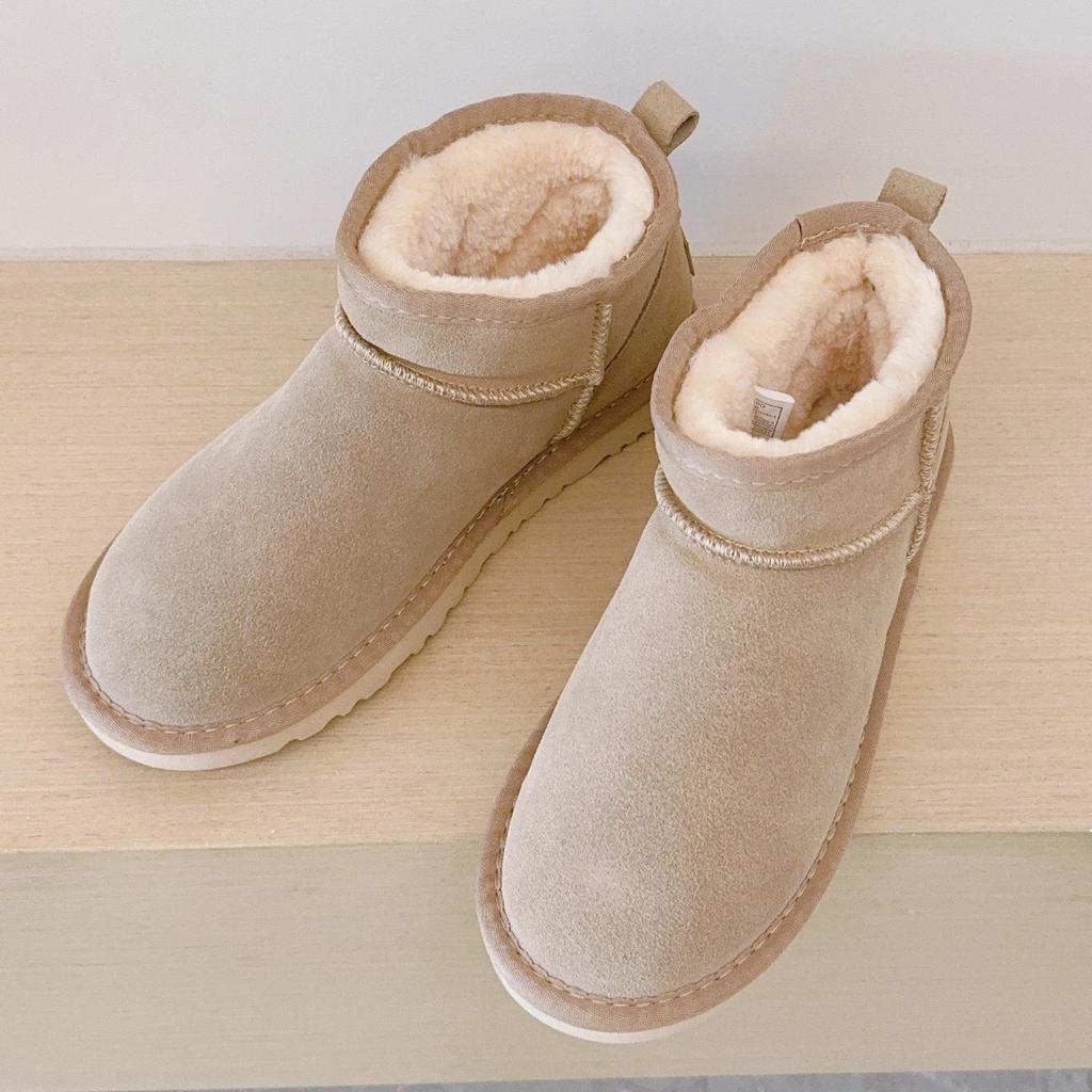 Classic Winter Women Ultra Mini Snow Boots Genuine Cowhide Leather Fur Slippers 2027 New Design Men Short Boot Flat Cotton Shoes