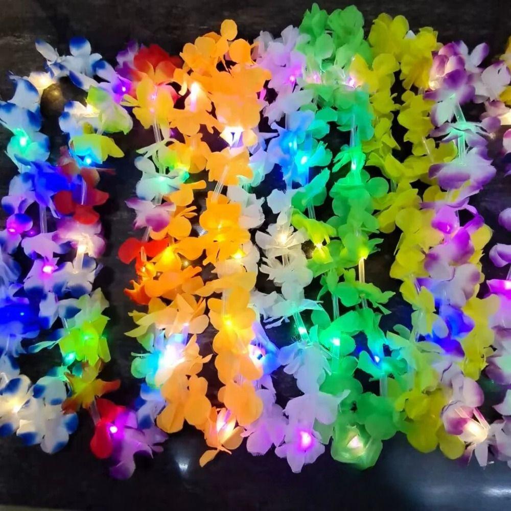 Silk Petal LED Hawaii Leis Beach Accessories Glow Necklace Light Up Lei Event Decoration