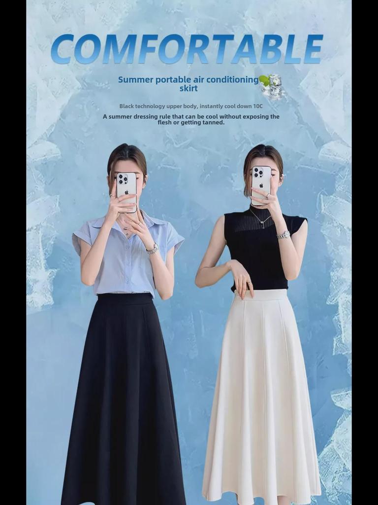 Лето 2024 года. Белая юбка А-силуэта с высокой талией — утягивающая, драпированная, прикрывающая живот юбка-зонтик для женщин