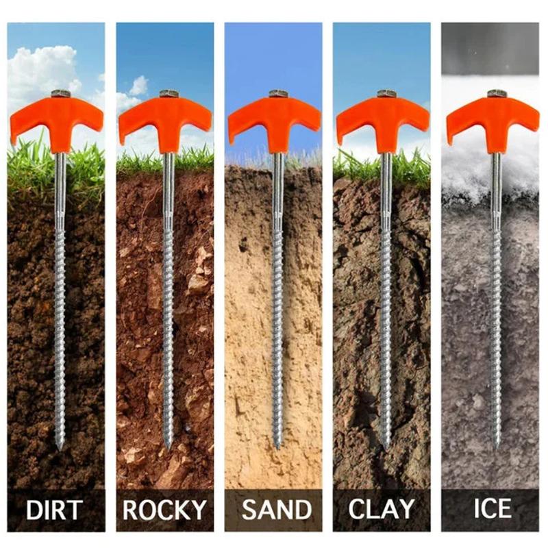 4Pcs Screw Anchor Tent Stakes 20Cm Carbon Steel Tent Pegs Spike Hook Camping Tent Nail Spiral Screw With Hex Socket Stakes