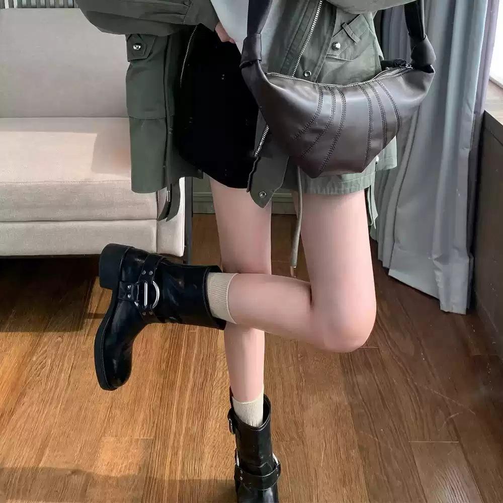 Версия из коровьей кожи~ натуральная кожа ретро металлическая пряжка толстый каблук вестерн короткие сапоги женские осень и зима новые панк локомотив рыцарские сапоги