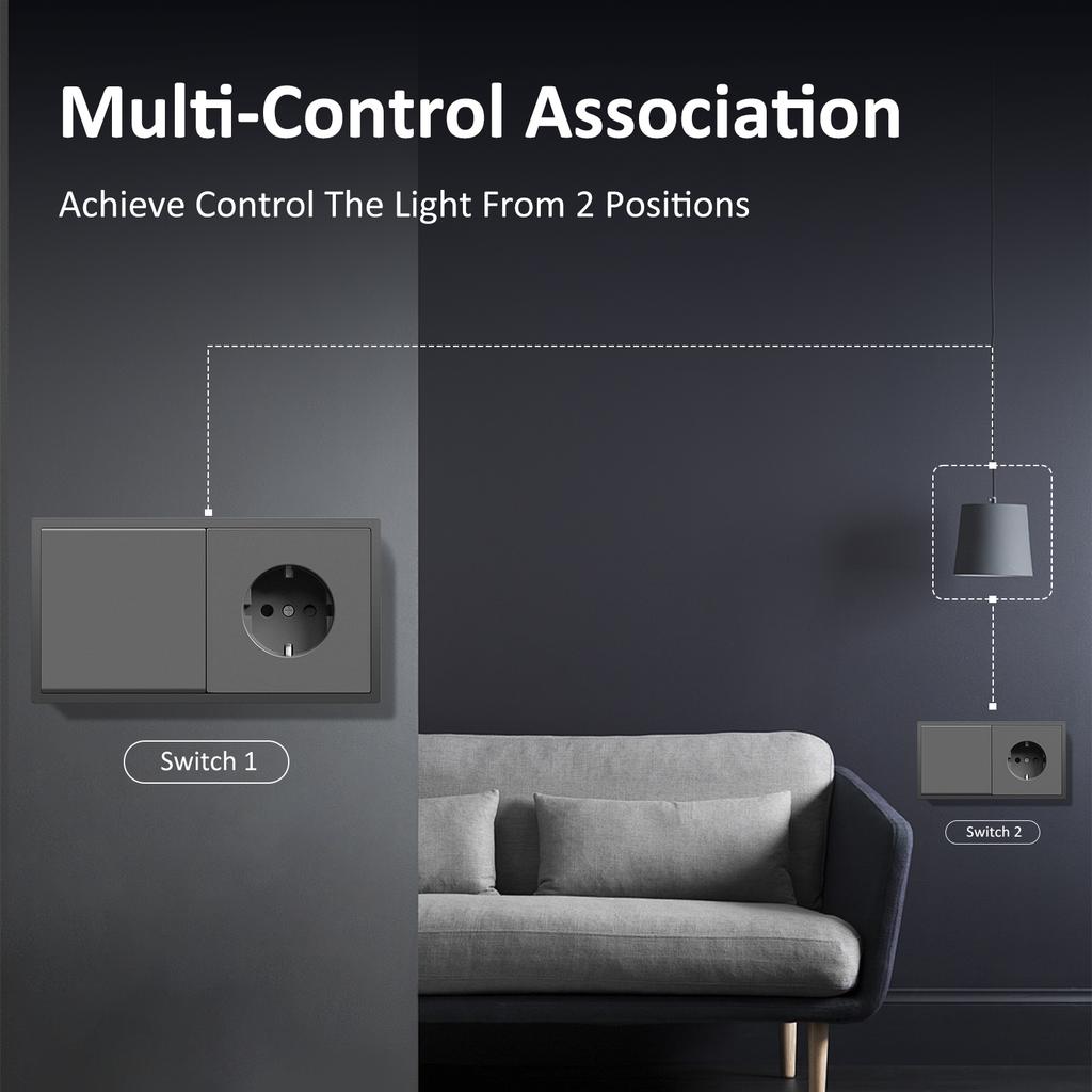 BSEED 1/2Gang Large Button Light Switches 1/2Way Plus Wall Power Type-c USB Sockets Fast Charging EU Standard Plastic Frames