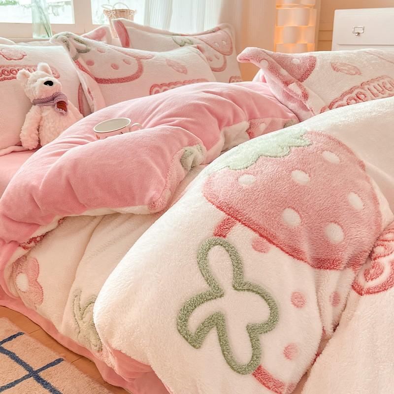 Snowflake Velvet Four-piece Quilt Set Milk Velvet Four-piece Double Quilt Sheet Bed Sheet Machine Washable