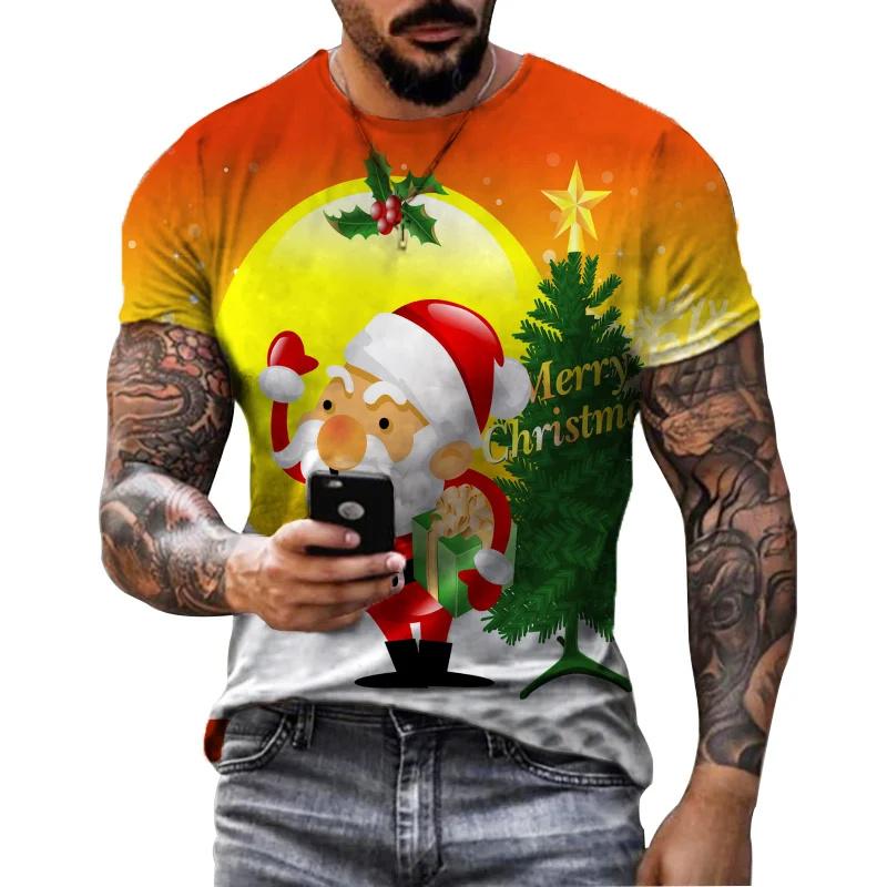Merry Christmas Santa Claus Graphic T Shirt 3D Christmas Present Printing T-shirts For Men Kids Fashion Clothes Women Funny Tees