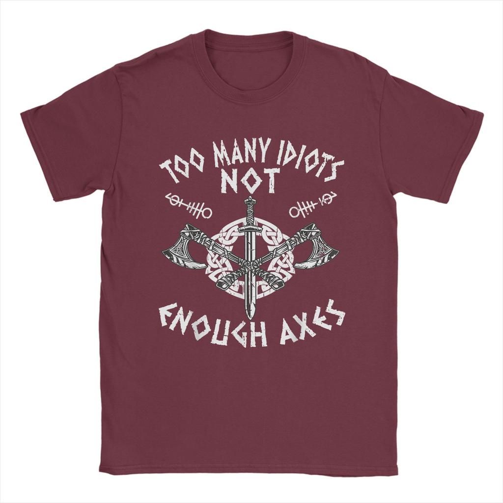 Men's T-Shirts Too Many Idiots Not Enough Axes Viking Funny 100% Cotton Tee Shirt Short Sleeve T Shirts Crew Neck Merch Unique
