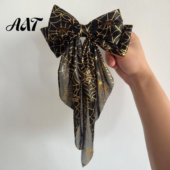 Decorative Bow Hairpins Halloween Silky Satin Hair Bows, Big Ribbon Clips, Oversized Bat Accessories Long Tail Barrettes, Cute for Women Girls