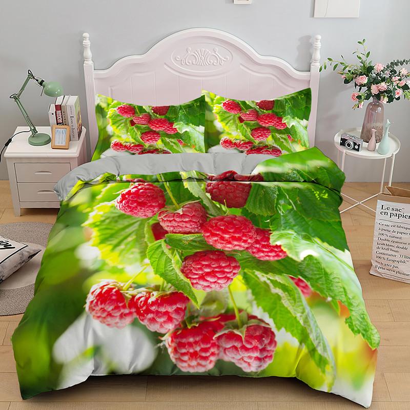 Fruit Raspberry Duvet Cover King Queen Double Size 3D Grapefruit Blueberry Print Soft Bedding Set 2/3pcs Polyester Quilt Cover