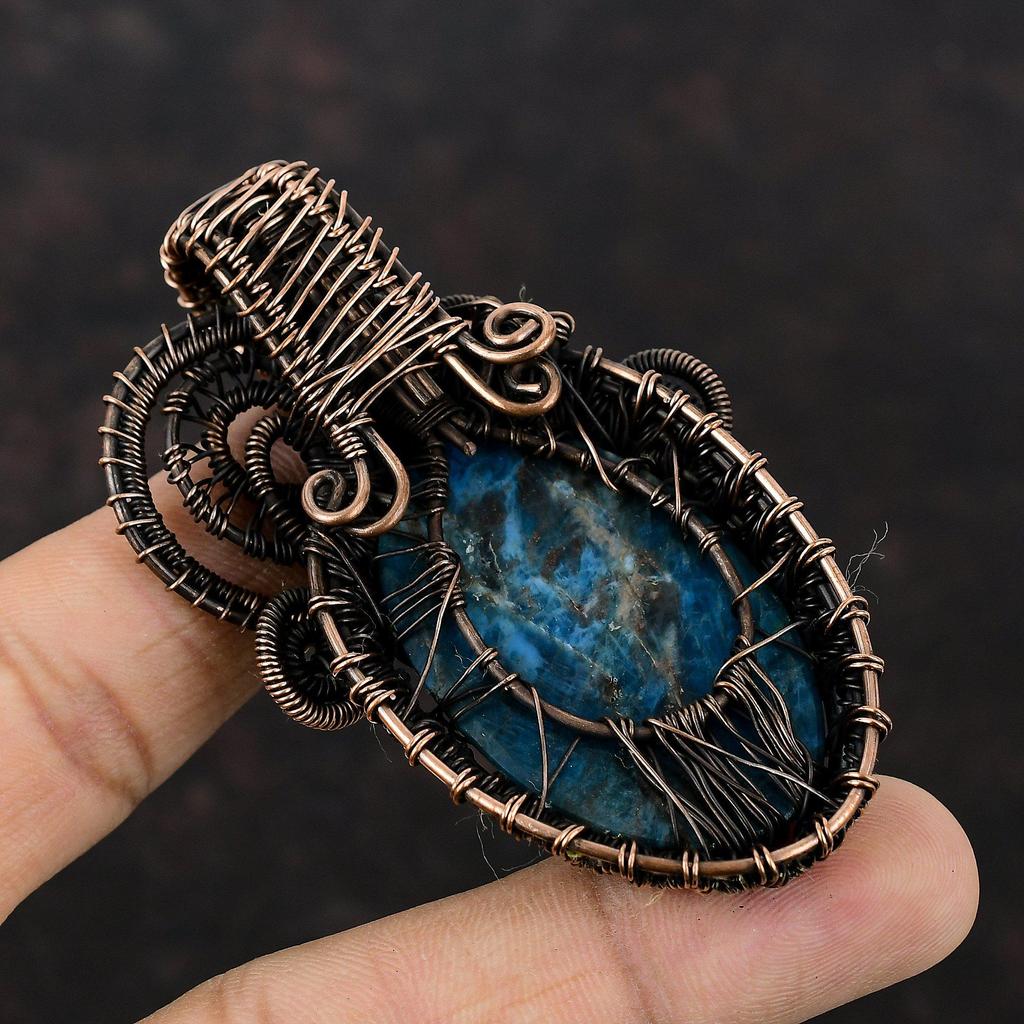 Древо Жизни Неоновый Апатит Подвеска Медная Проволока Обернутая Подвеска Ювелирные Изделия Ручной Работы Из Драгоценных Камней Медная Проволока Обёрточная бумага Ювелирный Подарок Для Него Женский Подвеска