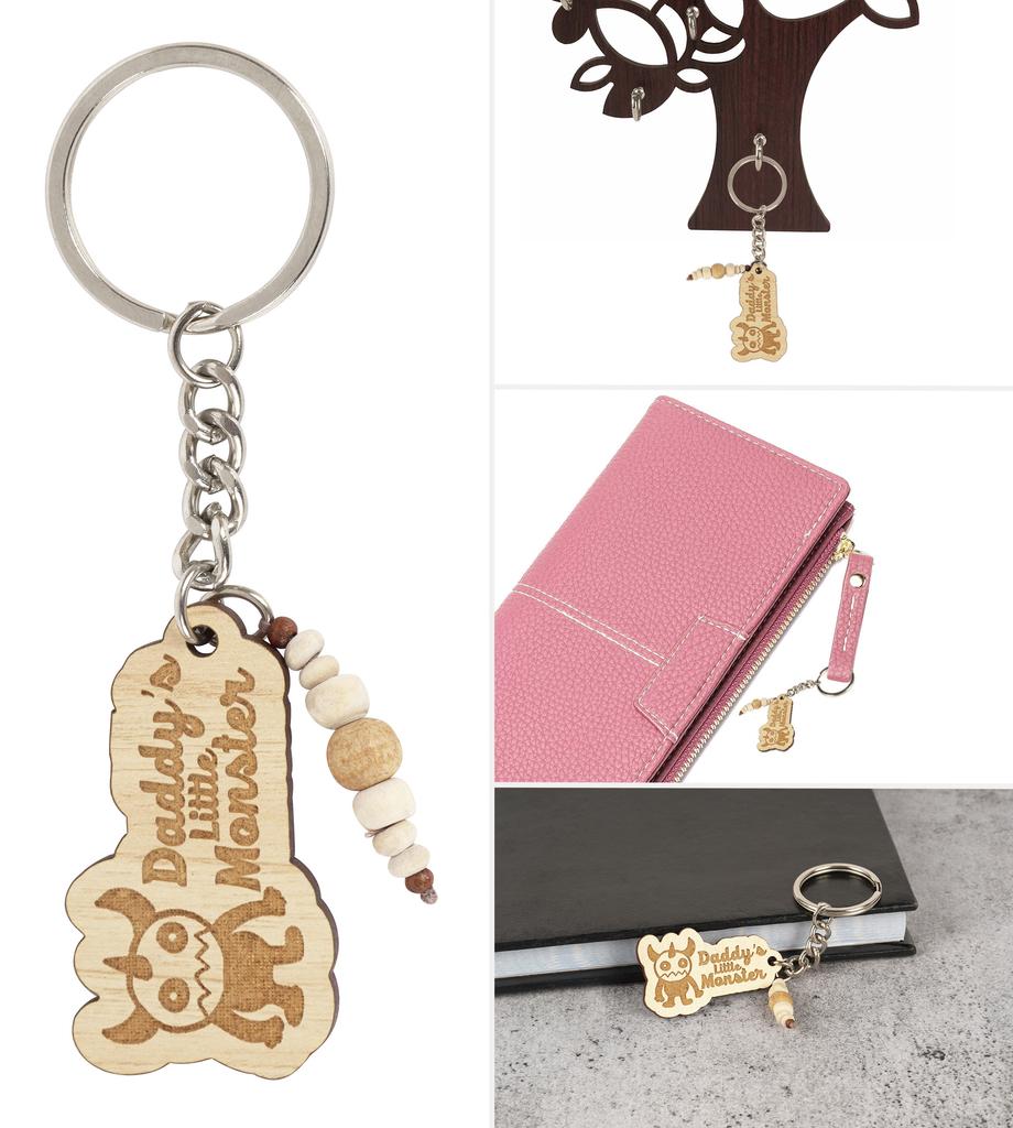 Inkdotpot Забавный брелок для ключей Папин маленький монстр с гравировкой на дереве на день рождения
