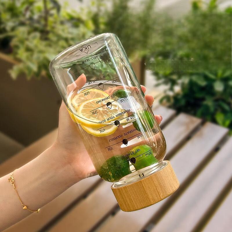 700ML Portable Glass Water Bottle with Time Markers & Tea Infuser