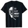 Смешные Футболки Рождество Eat Sleep Hockey Repeat Графические Хлопок Уличная Одежда Короткий Рукав Подарки на День Рождения Летний Стиль Футболка Мужская