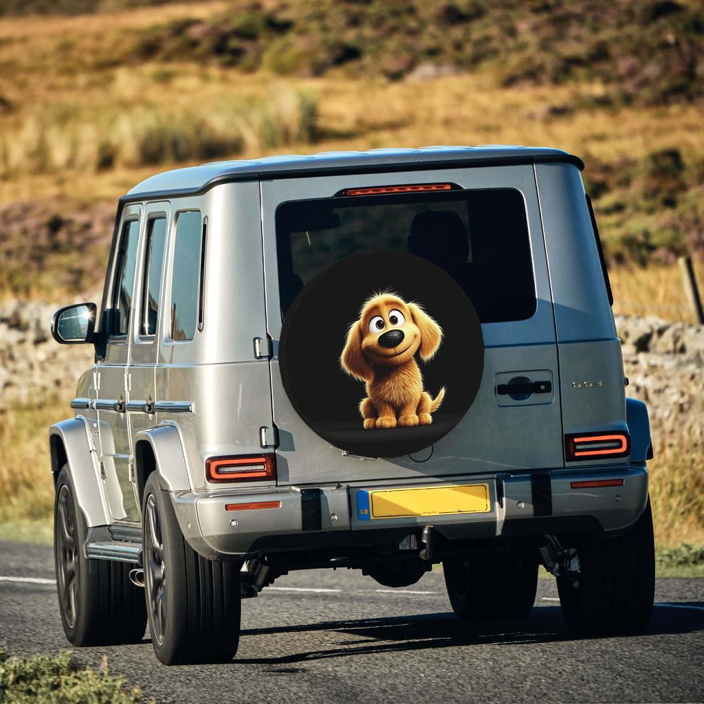 1pc Sitting Cartoon Puppy 2D Printed Pattern Car Spare Tire Cover, Creative Style, Easy To Install And Clean, Suitable For Jeep