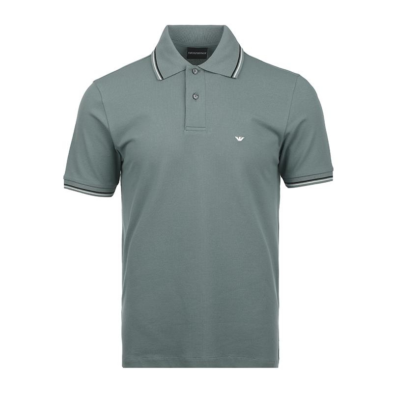 Emporio Armani Ss26 Поло с полосками и вышивкой логотипа орла, деловой повседневный, с коротким рукавом, мужское, Поло, EM004606AF23090U9170