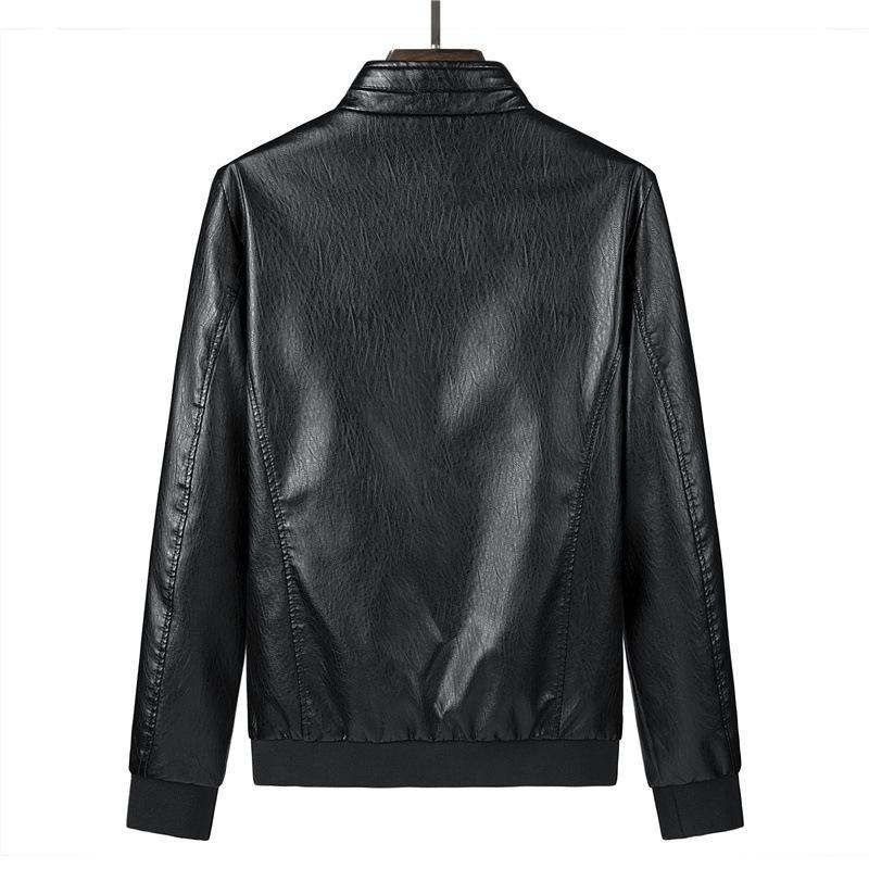 Men's leather jacket new slim stand-up collar jacket locomotive leather jacket men's spring and autumn medium and long