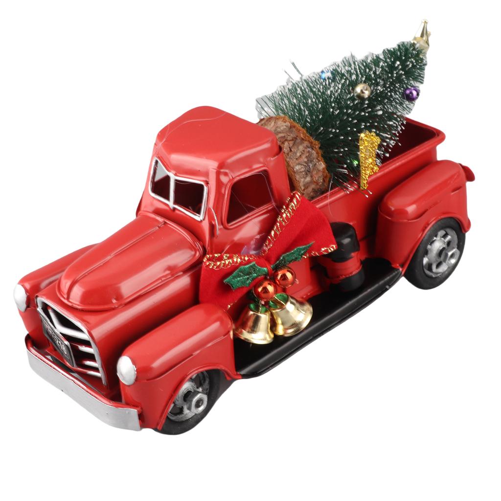 Рождественские поделки Винтажный красный грузовик Красный металлический деревенский пикап и модель сосны Изысканное украшение для дома