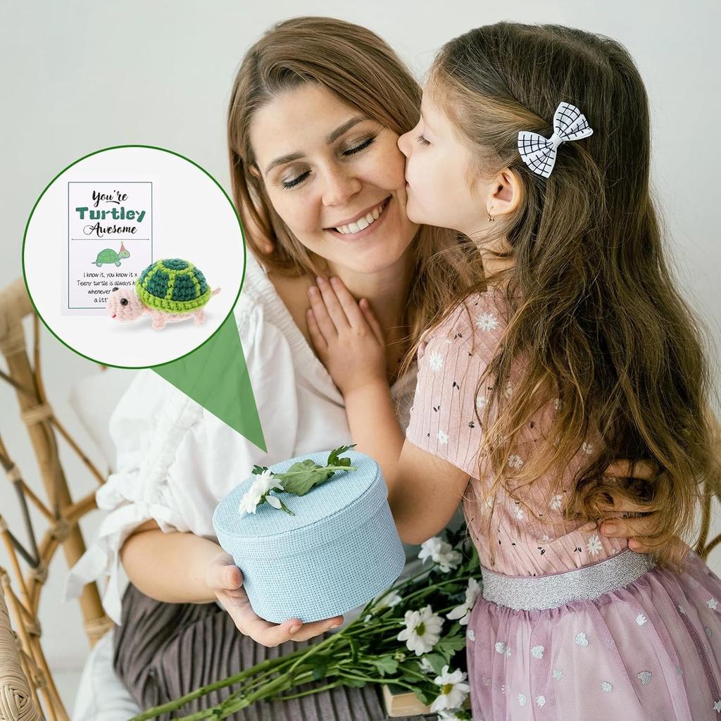 Funny Crochet Positive Energy Turtle With Encouragement Card Home Room Decoration Handmade Wool Knitting Turtle Christmas Gifts