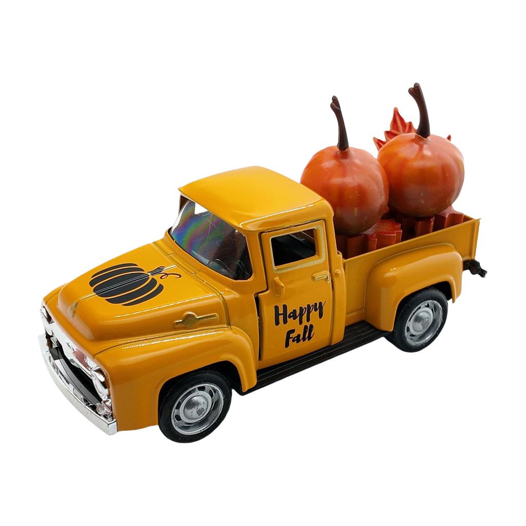 Metal Truck Model Collectible Ornaments with Fall Pumpkin And Maples Leaf Design For Seasonal Home Fireplaces Decoration