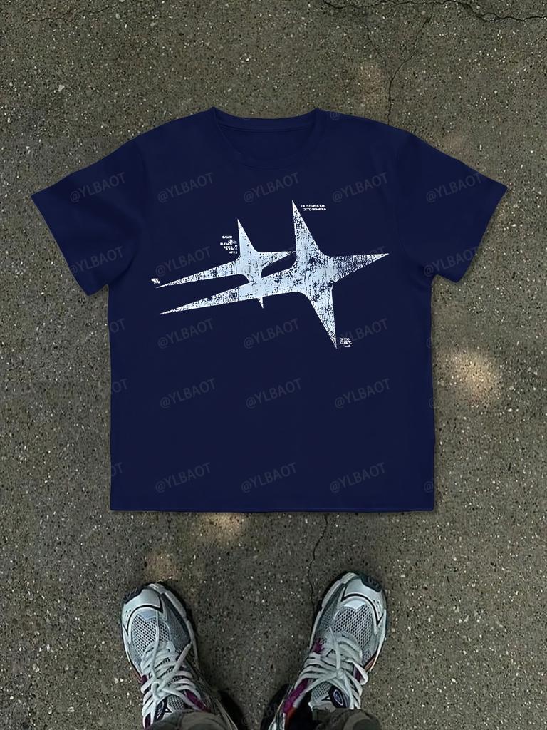 Faded Double Star Silhouette Design Tee 100 Cotton Unisexs T Shirt for Summer Daily Wear Features A Striking High Contrast Look