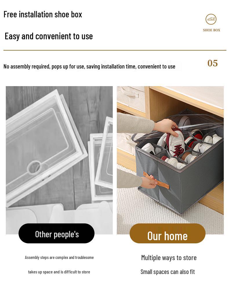 Foldable Shoe Storage Box with Lid & Dividers - Multifunctional Organizer for Clothes & Sundries